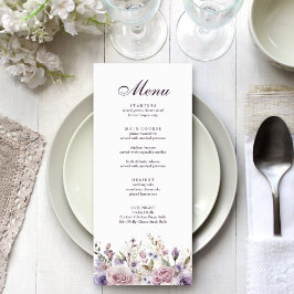 Boho Mauve und Lilac Floral Wedding Menu Card Menükarte