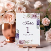 Boho Mauve und Lilac Floral Wedding Tischnummer