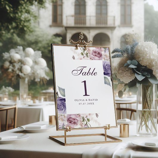 Boho Mauve und Lilac Floral Wedding Tischnummer