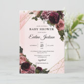 Boho Mauve und Maroon Blume Goldrahmen rustikal Einladung (Stehend Vorderseite)