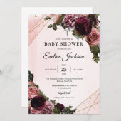 Boho Mauve und Maroon Blume Goldrahmen rustikal Einladung (Vorne/Hinten)