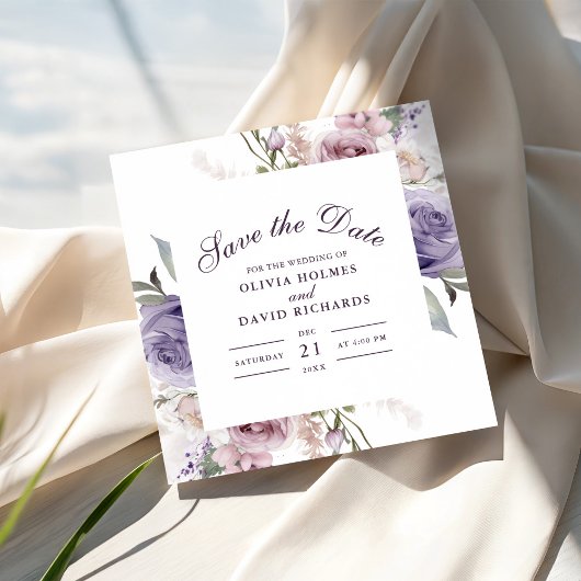 Boho Mave und Lilac Floral Save the Date Card