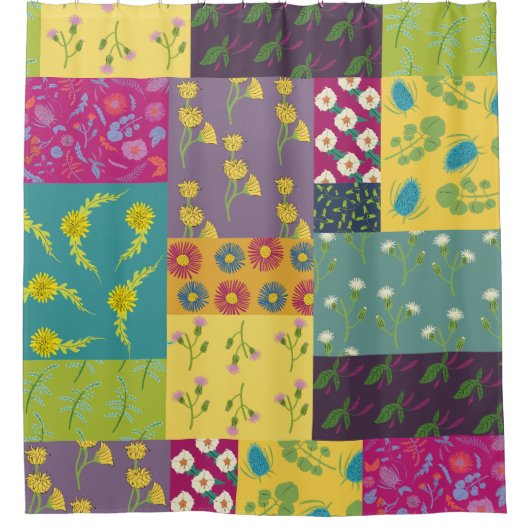 Boho Maximalist Patchwork Quilt Gemustert Duschvorhang (Vorderseite)