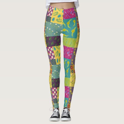 Boho Maximalist Patchwork Quilt Gemustert Leggings (Vorderseite)