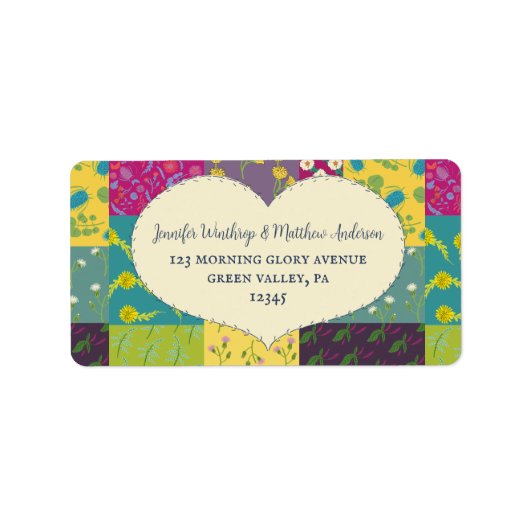 Boho Maximalist Patchwork Quilt Herzadresse Adressaufkleber (Vorne)