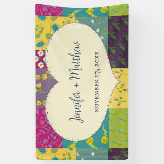 Boho Maximalist Patchwork Quilt Wedding Banner (Vertikal)