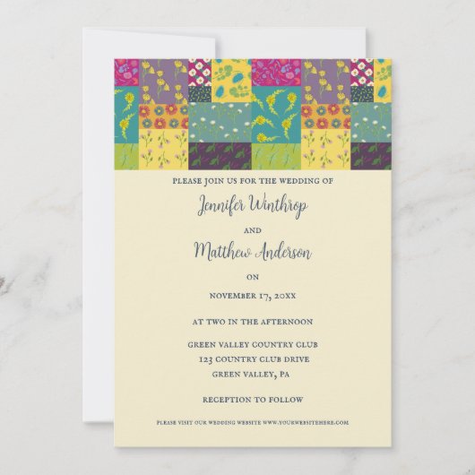 Boho Maximalist Patchwork Quilt Wedding Einladung (Vorderseite)