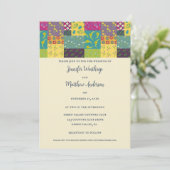 Boho Maximalist Patchwork Quilt Wedding Einladung (Stehend Vorderseite)