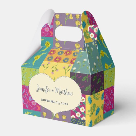 Boho Maximalist Patchwork Quilt Wedding Geschenkschachtel (Vorderseite)