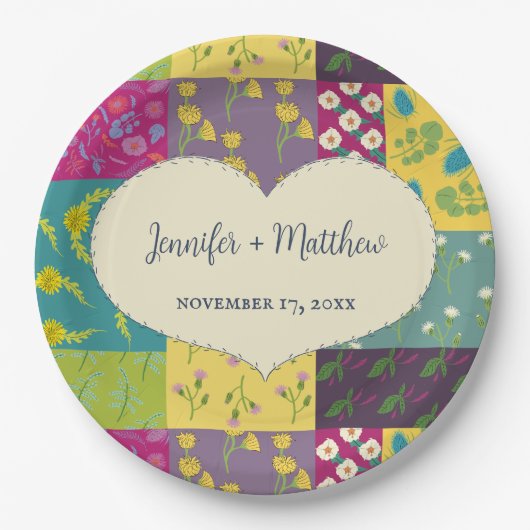 Boho Maximalist Patchwork Quilt Wedding Pappteller (Vorderseite)