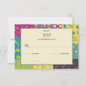 Boho Maximalist Patchwork Quilt Wedding RSVP Karte (Vorderseite)