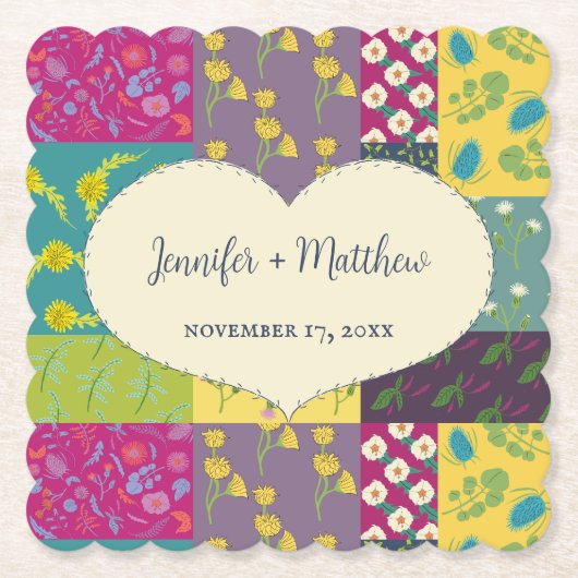 Boho Maximalist Patchwork Quilt Wedding Untersetzer (Vorderseite)