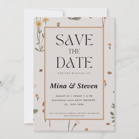 Boho Meadow Wildblume Beige Wedding Save The Date (Vorderseite)