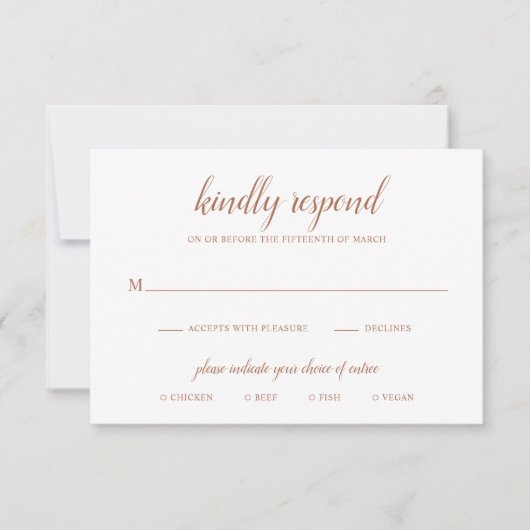 Boho Meal Burnt Orange Rust Terracotta Wedding RSVP Karte (Vorderseite)