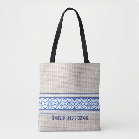 Boho Mediterranean Tile Blue White Personalisiert Tasche (Vorderseite)
