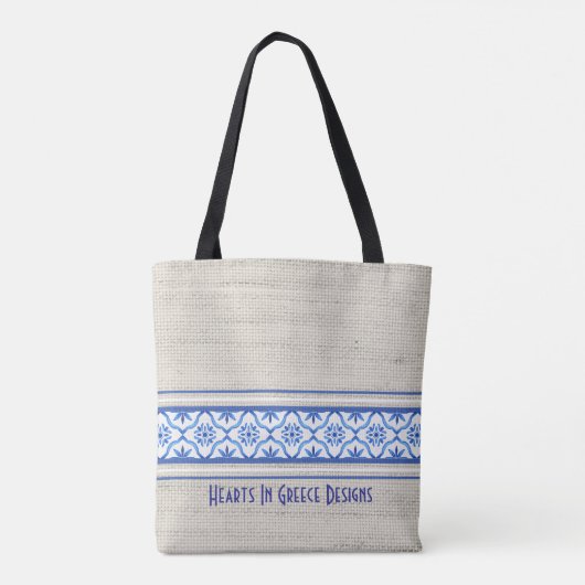 Boho Mediterranean Tile Blue White Personalisiert Tasche (Rückseite)