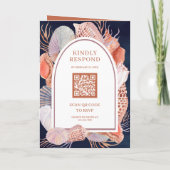 Boho-Meeresschnecken Marineblau QR-Code Hochzeit Einladung (Rückseite)