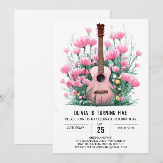 Boho Melodic Guitar Birthday Einladung (Vorne/Hinten)