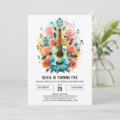 Boho Melody Guitar Birthday Einladung (Stehend Vorderseite)