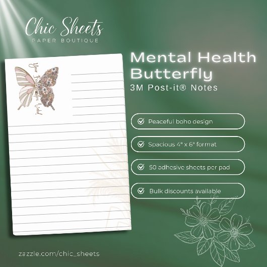 Boho Mental Health Butterfly 3M Post-it® Notizen