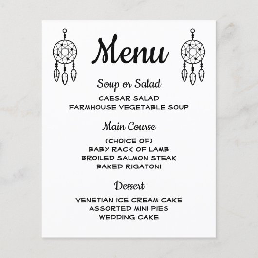Boho Menu Dreamcatcher Schwarz-weiß Wedding Tribal (Vorderseite)