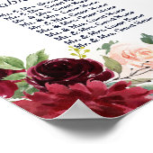 Boho Merlot Navy Blue Floral Antlers Seekarte Poster (Ecke)