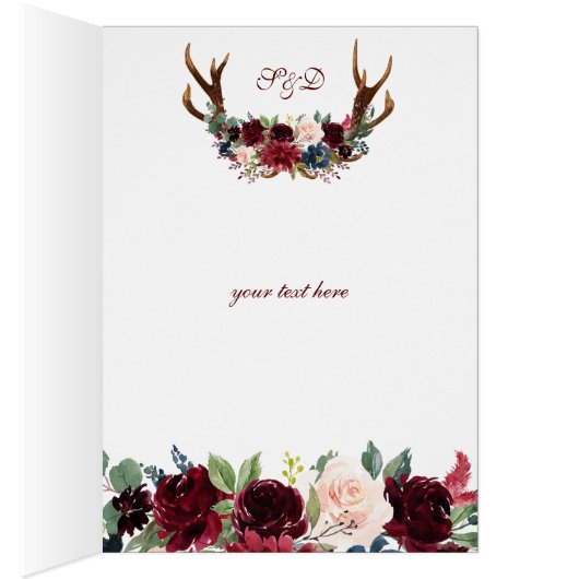 Boho Merlot Navy Blue Floral Antlers Vielen Dank (Innen (Rechts))