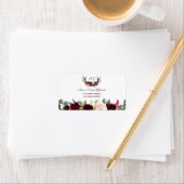 Boho Merlot Navy Blue Floral Antlers Wedding Adressaufkleber (Insitu)