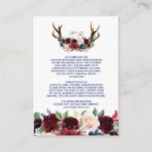 Boho Merlot Navy Floral Antlers Hochzeitdetails Begleitkarte (Vorderseite)