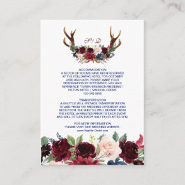 Boho Merlot Navy Floral Antlers Hochzeitdetails Begleitkarte