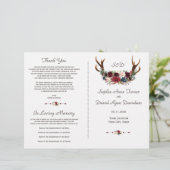 Boho Merlot Navy Floral Antlers Wedding Program (Stehend Vorderseite)