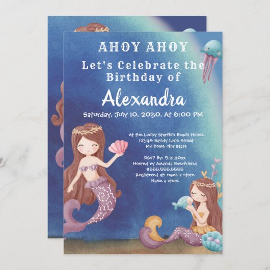 Boho Mermaid, Under Sea Boy Birthday Party Einladung (Vorne/Hinten)