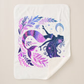 Boho Mermaid unter Meeresrosa und Lila Sherpadecke (Vorderseite)