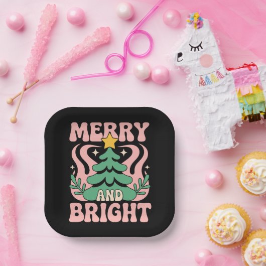 Boho Merry and Bright Personalized Floral Xmas Pappteller (Party)