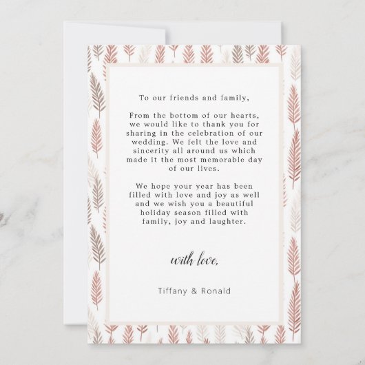 Boho Merry and Married Script Wedding Christmas Dankeskarte (Rückseite)