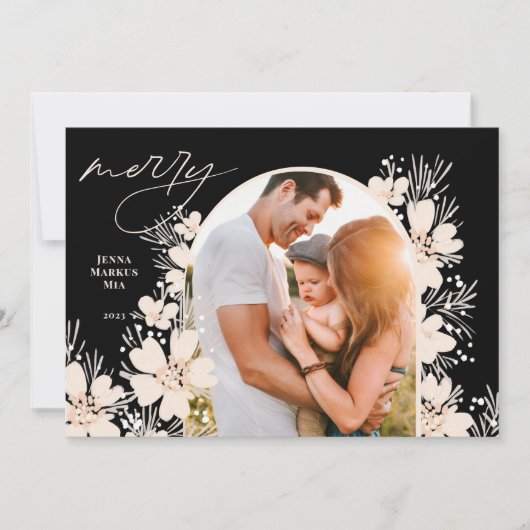 Boho Merry Christmas Dark Feiertagskarte (Vorderseite)