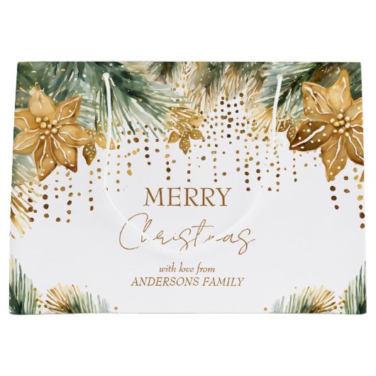 Boho Merry Christmas gold poinsettia Große Geschenktüte (Vorderseite)