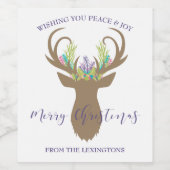Boho Merry Christmas Reindeer Typografie Weinetikett (Einzelnes Label)