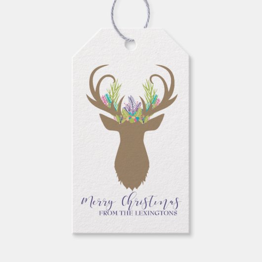 Boho Merry Christmas Reindeer Typografy Foto Geschenkanhänger (Vorderseite)