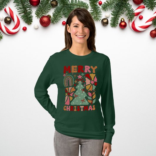 Boho Merry Christmas Retro Frau T-Shirt