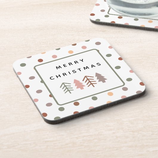 Boho Merry Christmas Trees and Dots Coaster Set Getränkeuntersetzer (Linke Seite)