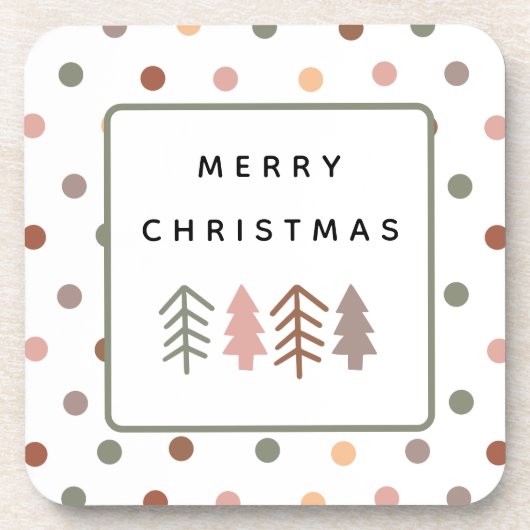Boho Merry Christmas Trees and Dots Coaster Set Getränkeuntersetzer (Vorderseite)
