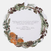 Boho Merry Christmas Winter Citrus Foto Wreath Ornament Karte (Rückseite)