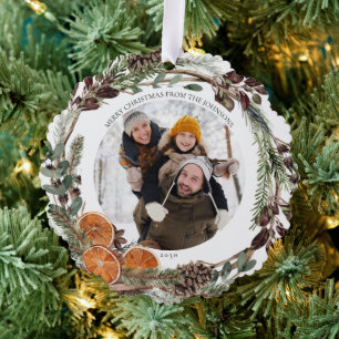 Boho Merry Christmas Winter Citrus Foto Wreath Ornament Karte