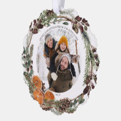 Boho Merry Christmas Winter Citrus Foto Wreath Ornament Karte (Links)