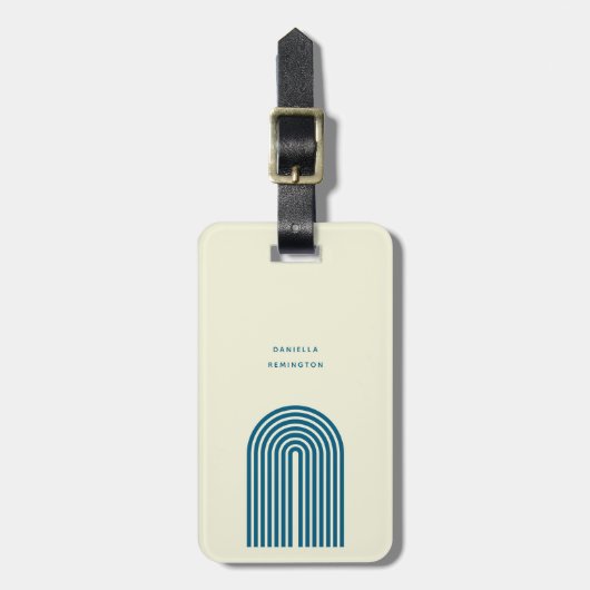 Boho Mid Century Blue Arch Line Gepäckanhänger (Vorderseite vertikal)