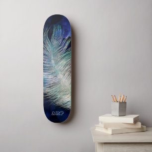*~* Boho Midnight Blue Sky Cosmic Pastor Feather Skateboard