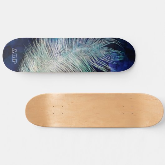 *~* Boho Midnight Blue Sky Cosmic Pastor Feather Skateboard (Horizontal)
