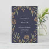 Boho-Midnight-Olivenblatt-Hochzeit Einladung (Stehend Vorderseite)