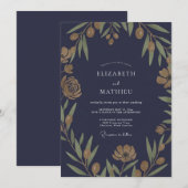 Boho-Midnight-Olivenblatt-Hochzeit Einladung (Vorne/Hinten)